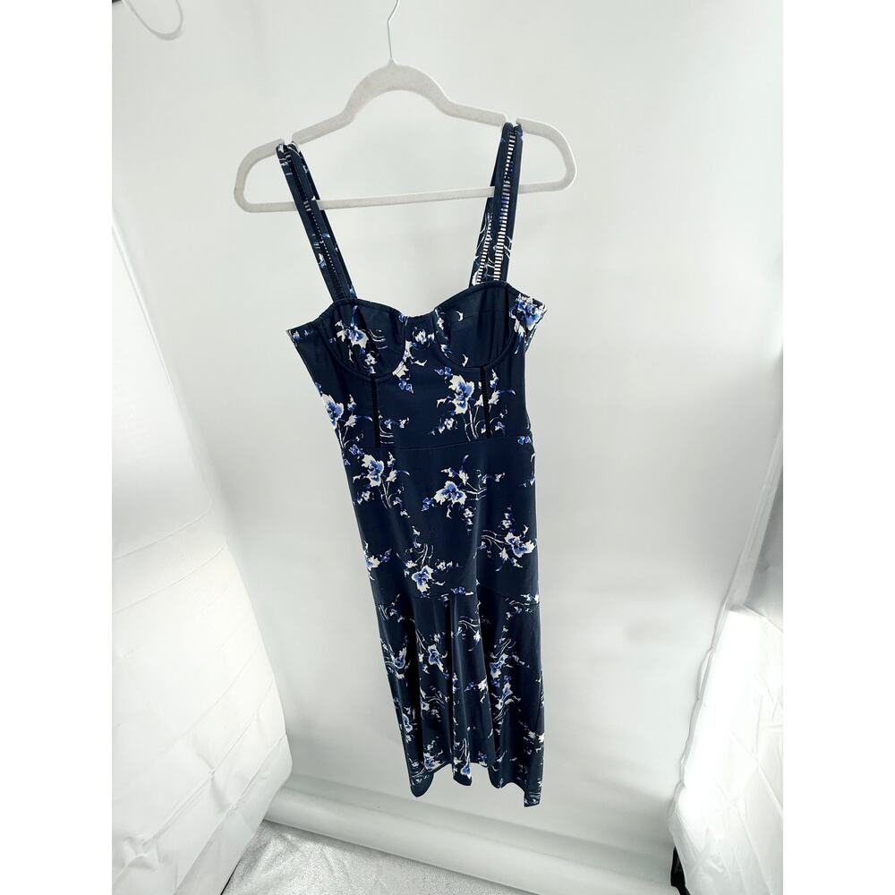 Karina Grimaldi Sleeveless Sweetheart Neck Underwired Midi Floral Dress Navy S